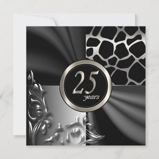 Mooie Black 25e verjaardagsfeest uitnodiging (Voorkant)
