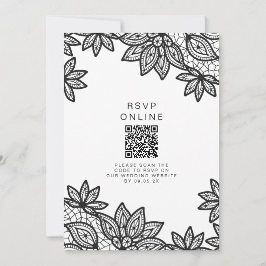 Mooie Black Lace bruiloft met QR Code RSVP Kaart (Achterkant)