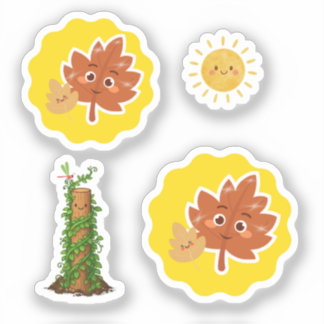 Mooie blad-, zon- en klimplanten puns sticker set
