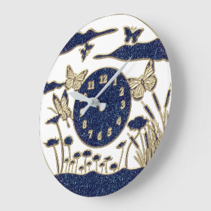 Mooie blauw/gouden vlinders grote klok