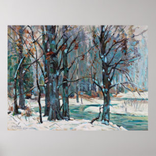 Mooie blauw-grijze wintersneeuwsfeer poster