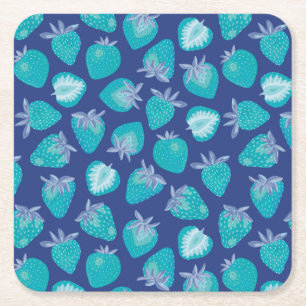 Mooie Blauwe Aardbei Fruit patroon Vierkante Kartonnen Onderzetter