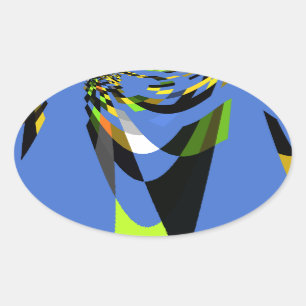 Mooie Blauwe Afrikaanse Tribal Motief Patroon Art  Ovale Sticker