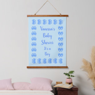 Mooie Blauwe Babyjongen Konijnenpoten Paas Baby Sh Hangend Wandkleed
