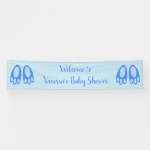 Mooie Blauwe Babyjongen Konijnenpoten Pasen Baby S Spandoek