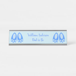 Mooie Blauwe Babyjongen Konijnpootjes Pasen Custom Bureau Naambordje