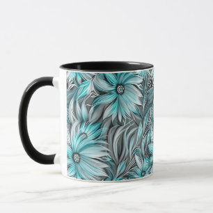 Mooie Blauwe Blauwgroen Bloemenprint Mok