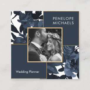 Mooie blauwe bloem met foto vierkante visitekaartje