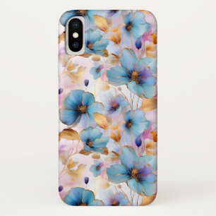 Mooie blauwe bloemen Alcohol inkt pastel iPhone X Hoesje