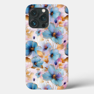 Mooie blauwe bloemen Alcohol inkt pastel iPhone 13 Pro Hoesje
