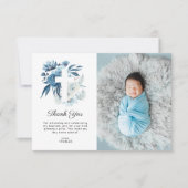 Mooie blauwe bloemen doop foto dank u kaart (Voorkant)