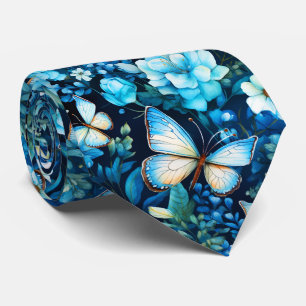 Mooie blauwe bloemen en vlinders stropdas