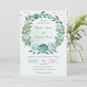 mooie blauwe bloemen groenery met brute bruiloft kaart