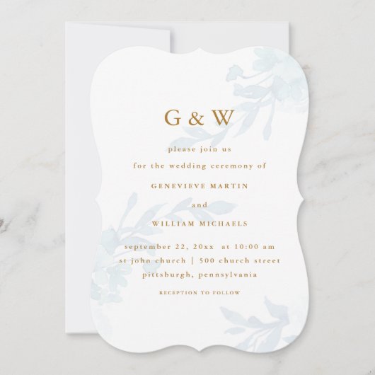 Mooie Blauwe Bloemen met Gouden Kleur Monogrammen Kaart (Voorkant)