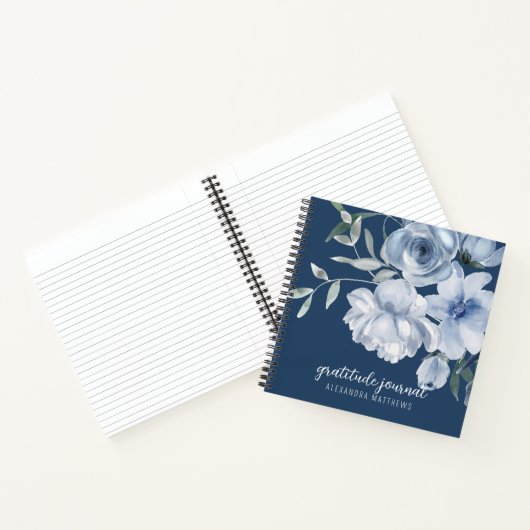 Mooie Blauwe Bloemen Waterverf Dankbaarheid Journa Notitieboek (Binnen)
