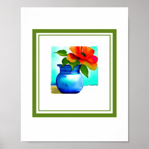 Mooie blauwe bloemenvaas Rechterzijbloem Poster
