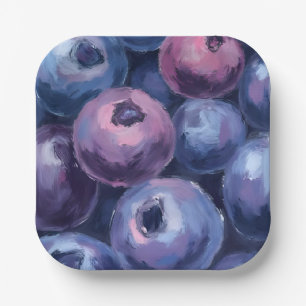 Mooie Blauwe Bosbessen   Fruit Schilderij Papieren Bordje