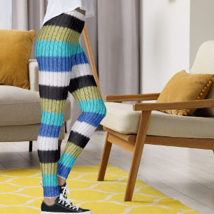 Mooie blauwe bruine zwarte witte gestreepte gebrei leggings