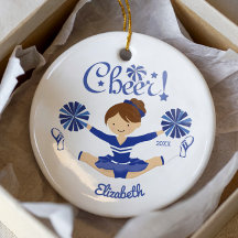 Mooie Blauwe Cheer Bruine Cheerleader Ornament