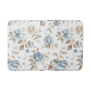 Mooie Blauwe Crème Tane Bruine Bloemen Badmat