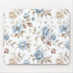 Mooie Blauwe Crème Tane Bruine Bloemen Muismat
