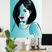 Mooie blauwe dame poster (Thuiskantoor)