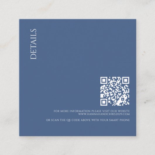 Mooie Blauwe Details met QR Code Bruiloft Informatiekaartje (Voorkant)