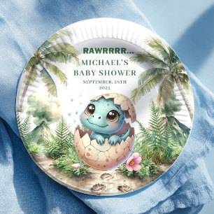 Mooie Blauwe Dino Baby Shower Komt Eerder Borden Papieren Bordje