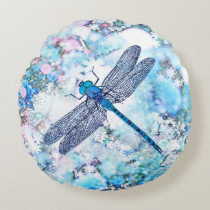 Mooie blauwe dragonfly rond kussen