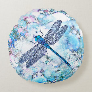 Mooie blauwe dragonfly rond kussen