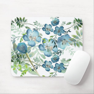 Mooie Blauwe Elegant Waterverf Floral Greenery Muismat