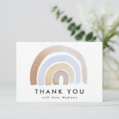 Mooie blauwe en bruine aquarel regenboog bedankkaart (Staand voorkant)