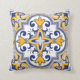💙💛 Mooie blauwe en gele Azulejos 9 Throw Pi Kussen