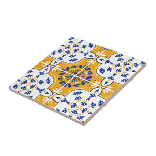 Mooie blauwe en gele Portugese Azulejo Tegeltje