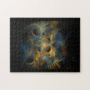 Mooie Blauwe En Gouden Fractal Legpuzzel