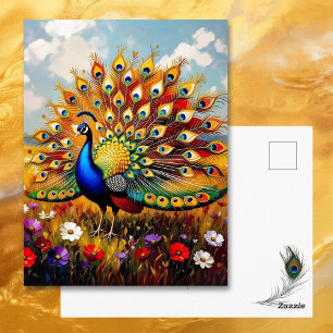 Mooie Blauwe en Gouden Pauw Contact Onderhouden Briefkaart
