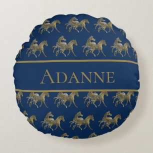 Mooie blauwe en gouden zebraprint rond kussen