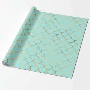 Mooie blauwe en gouden zeemeermin cadeaupapier