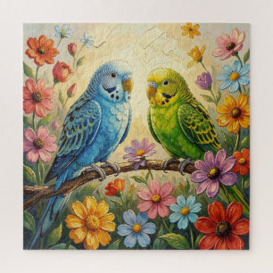 Mooie blauwe en groene parkieten legpuzzel