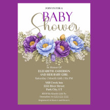 Mooie Blauwe en Paarse Pioen Meisje Baby Shower