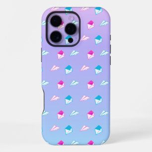Mooie blauwe en roze papieren vliegtuigletter en e iPhone 16 pro max hoesje