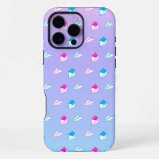Mooie blauwe en roze papieren vliegtuigletter en e iPhone 16 pro max hoesje