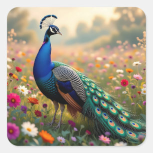 Mooie Blauwe en Turkooizen Pauw Vierkante Sticker