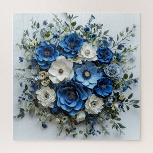 Mooie blauwe en witte bloemschikking legpuzzel