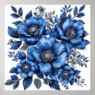 Mooie blauwe en witte bloemschikking poster