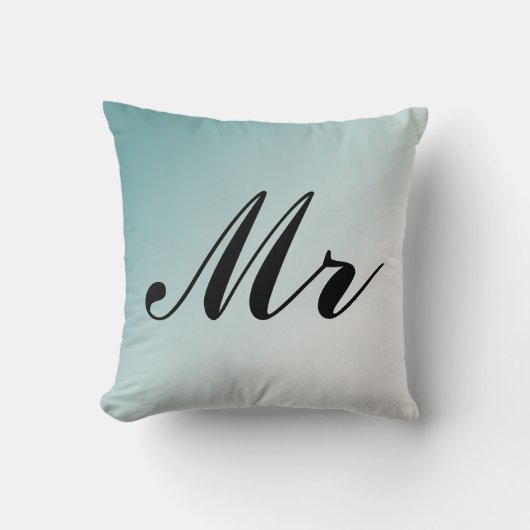Mooie blauwe en witte gradiënt Mr. en Mrs. Kussen (Voorkant)