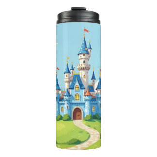 Mooie blauwe en witte kasteel thermosbeker