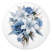 Mooie blauwe en witte rozen lelies keramische knop (Voorkant)