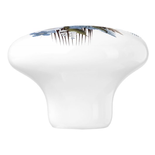 Mooie blauwe en witte rozen lelies keramische knop (Zijkant)