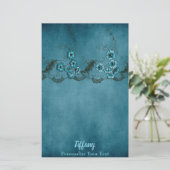 Mooie Blauwe Floral Briefpapier (Staand voorkant)